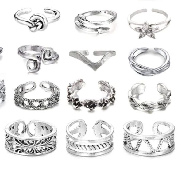 Silver Adjustable Boho Open Toe Rings - Set of 54 - Picture 5 of 9